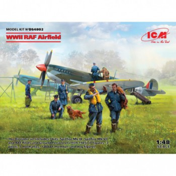 ICM WWII RAF Airfield (Spitfire Mk.IX, Spitfire Mk.VII, RAF Pilots and Ground Personnel ) (7 figures) 1/48